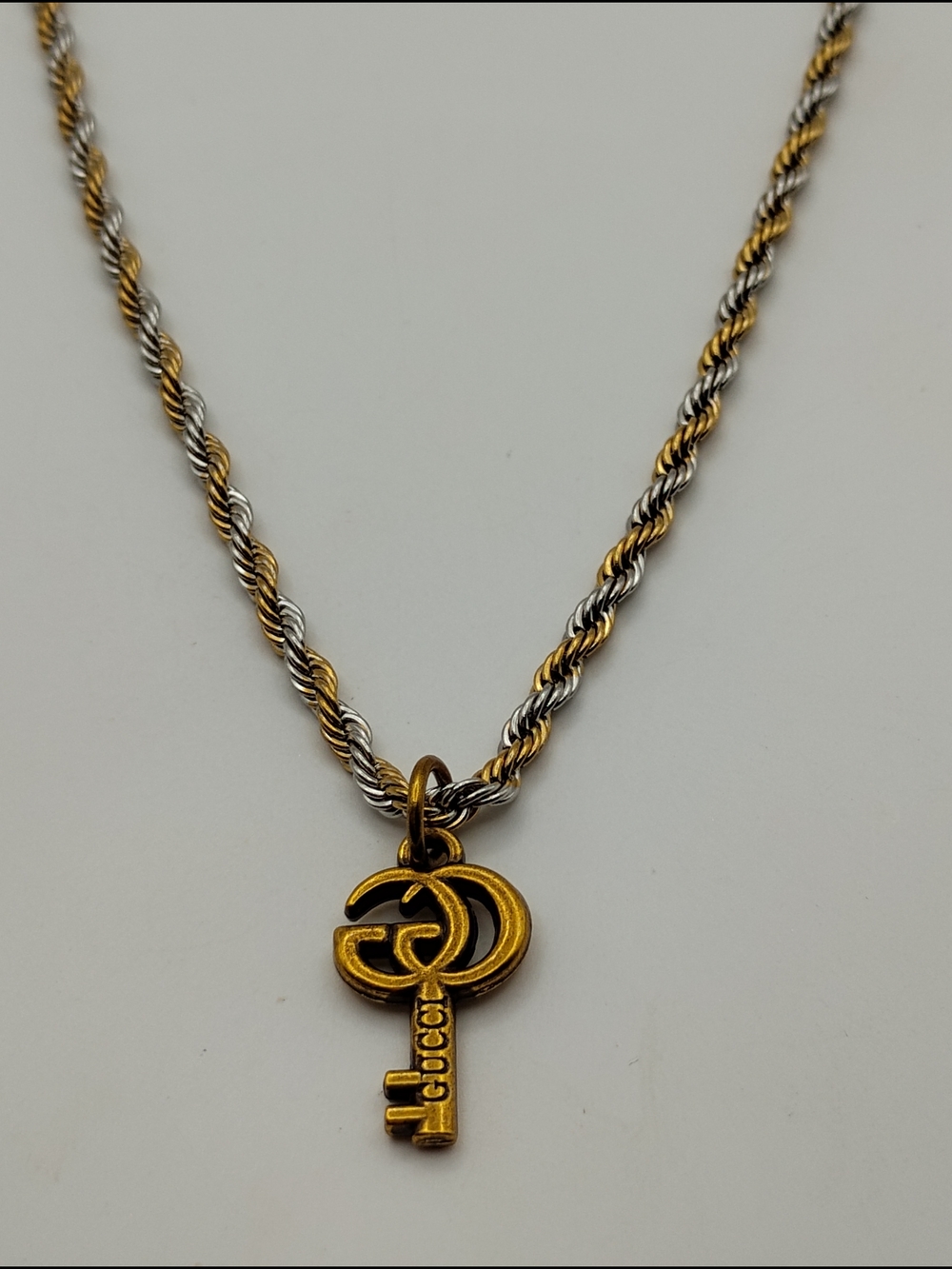 Gucci Gold-Tone Key Pendant On A Gold & Silver Rope Stainless Steel Necklace - Picture 4 of 7